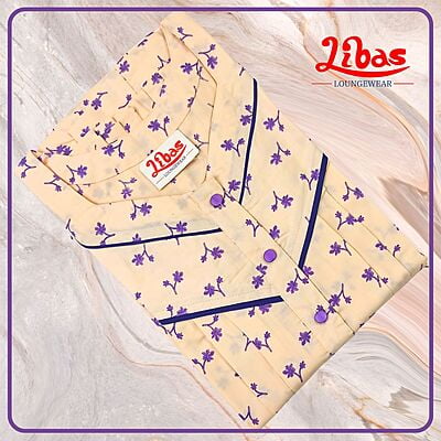 Sandy Beach & Violet Bizi Lizi Nighty With Tiny Floral Print All Over From Libas Loungewear - PLT246