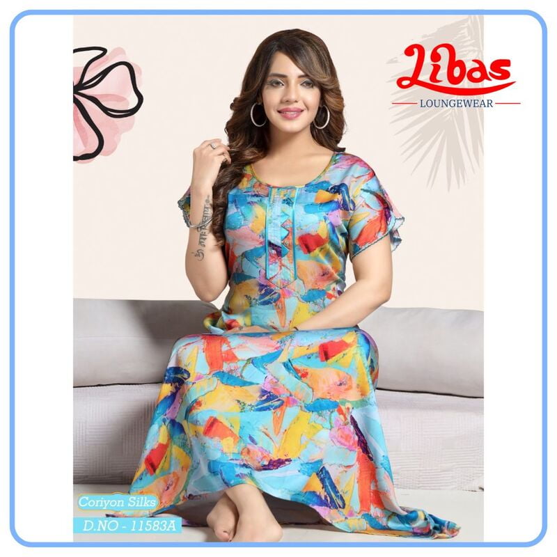 Turquoise Blue Celebrity Nighy With Geometric Design All Over From Libas Loungewear - CN011