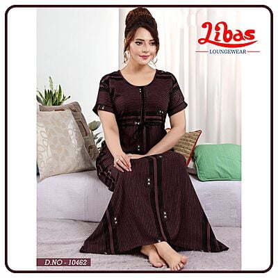 Dull Wine Berry Alpine Plus Nighty With Geometric Print All Over From Libas Loungewear - AL913