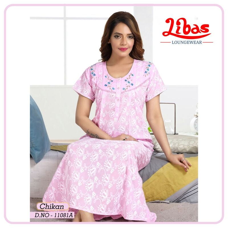 Baby Pink EMB Celebrity Soft Cotton Nighy With Button Closure Design From Libas Loungewear - CN020