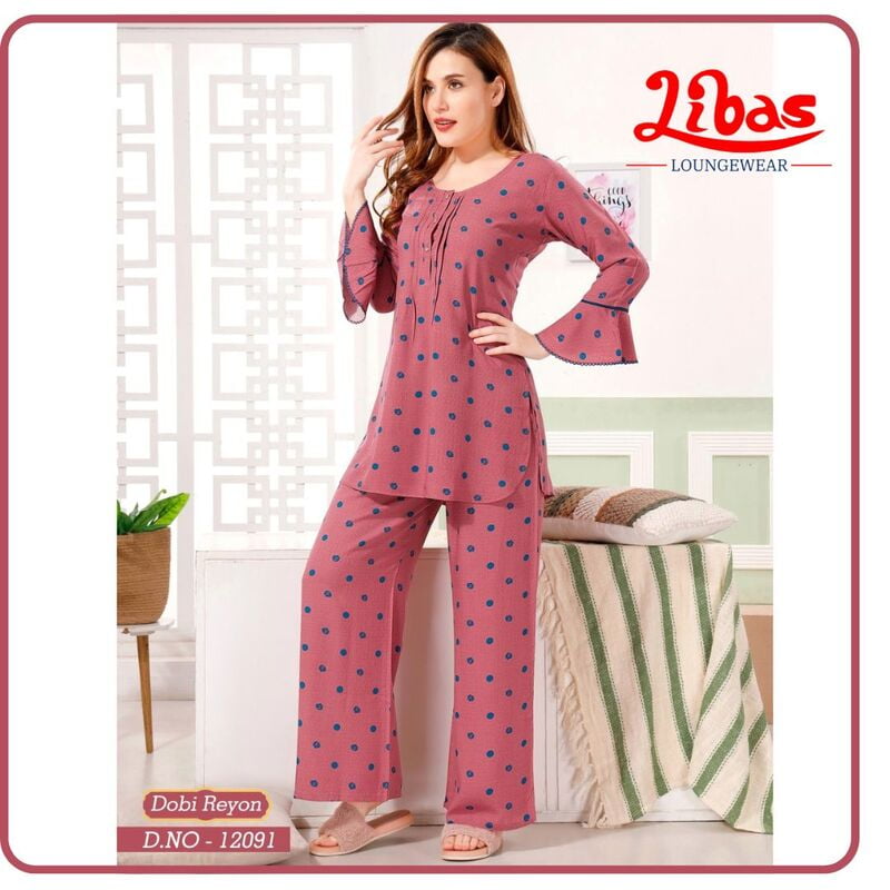 Blush Pink Premium Twill Women Night Suit With Palazzo Style From Libas Loungewear - FPS139