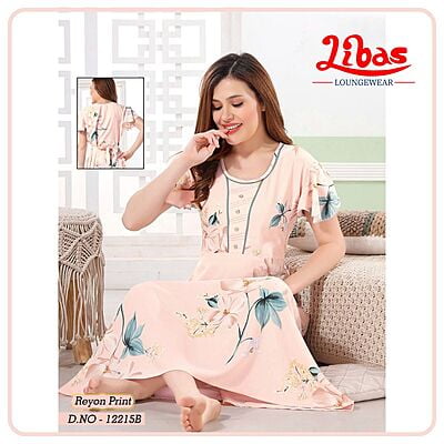 Coral Candy Premium Rayon Nighty With Floral Print All Over From Libas Loungewear - PS532