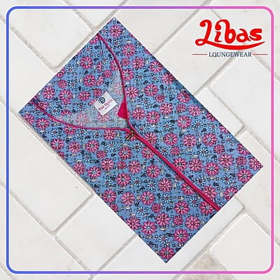 Sea Blue Bizi Lizi Nighty With Floral Print All Over From Libas Loungewear - AL1031