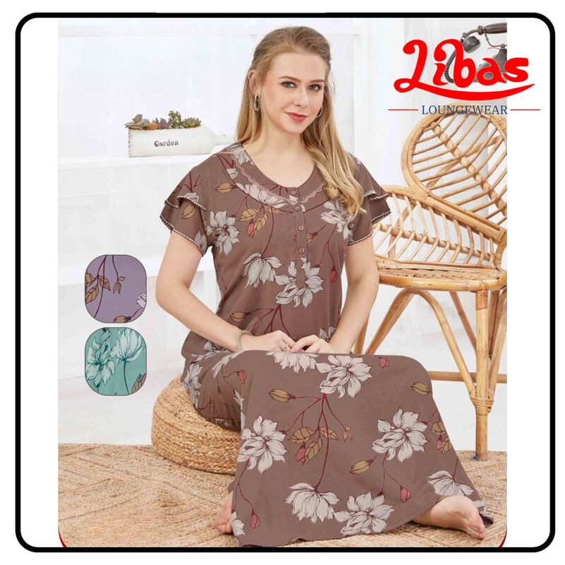 Sandal Alpine Nighty in floral prints with button closure From Libas Loungewear - AL1071 Sandal Alpine Nighty in floral prints with button closure From Libas Loungewear - AL1071