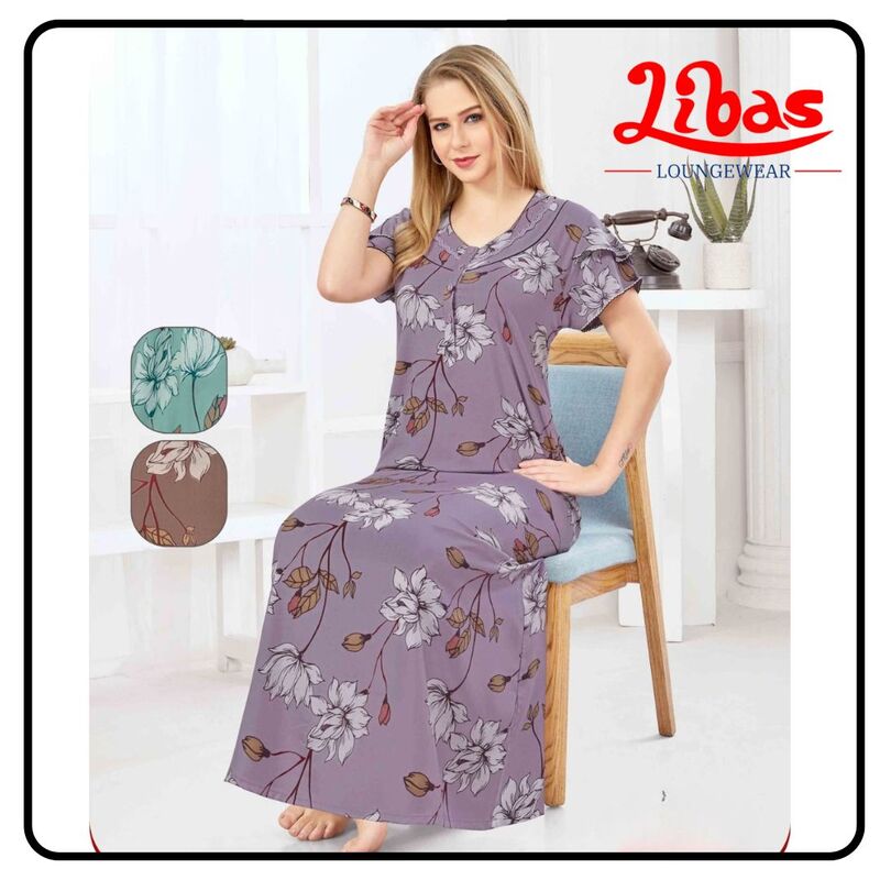 Violet Alpine Nighty in floral prints with button closure From Libas Loungewear - AL1072 Violet Alpine Nighty in floral prints with button closure From Libas Loungewear - AL1072