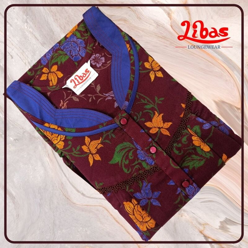 Brown floral print pleated bizilizi feeding nighty with side zips from libas loungewear - FNT002 Brown floral print pleated bizilizi feeding nighty with side zips from libas loungewear - FNT002
