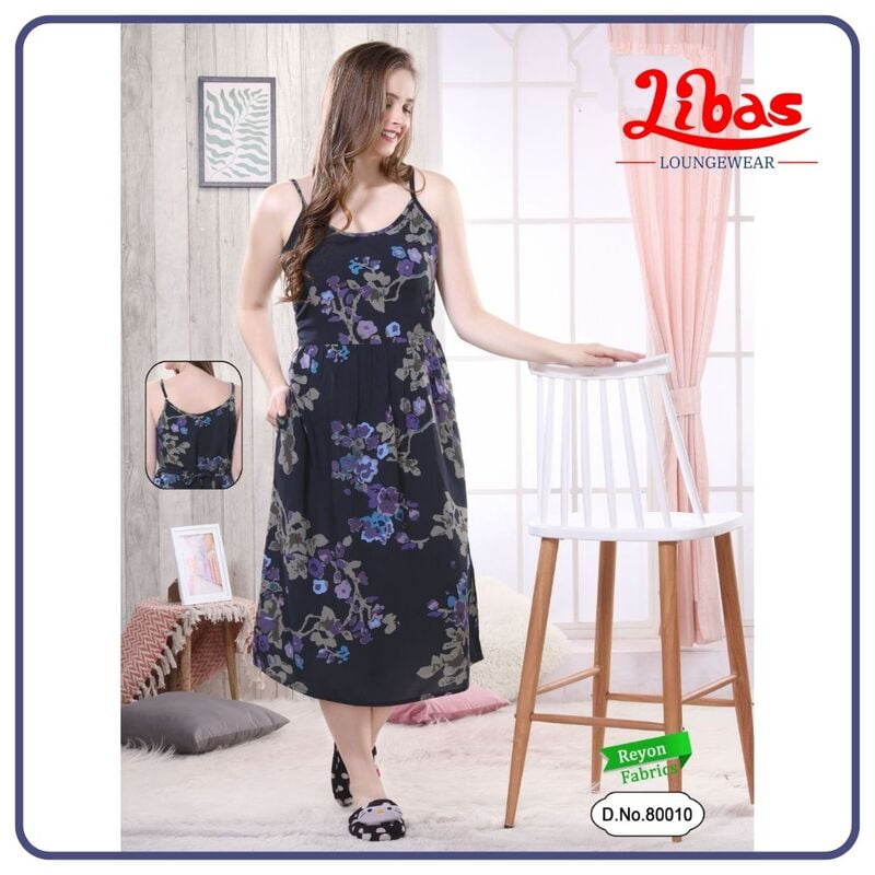 Midnight Express Premium Rayon Midi Dress With Floral Print All Over From Libas Loungewear - MD004