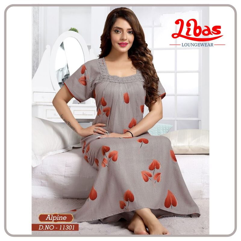 Dark Gray Spun Cotton Pleated Nighty With Square Neck From Libas Loungewear - PLT198 Dark Gray Spun Cotton Pleated Nighty With Square Neck From Libas Loungewear - PLT198