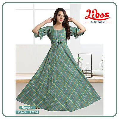 Gumbo Premium Rayon Anarkali Gown With Checks Print All Over From Libas Loungewear - AN054