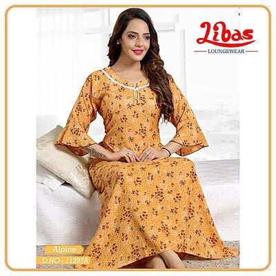 Casablanca Spun Cotton Long Sleeve Nighty With Floral Print All Over From Libas Loungewear - LSN164