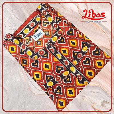 Medium Carmine Pure Cotton Kalamkari Pleated Nighty With Zip Closure From Libas Loungewear - PLT218