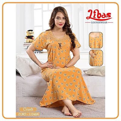 Sea Buckthorn Crush Cotton Nighty With Front and Back Square Neck From Libas Loungewear - PLT230