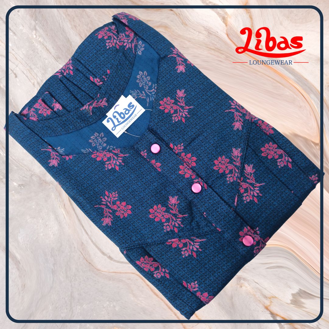 Bahama Blue Spun Cotton Plus Size Nighty With Floral Design All Over From Libas Loungewear - PS505