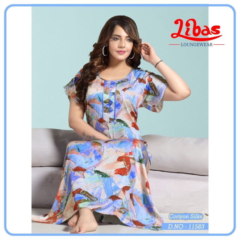 Maya Blue Celebrity Nighy With Geometric Design All Over From Libas Loungewear - CN012