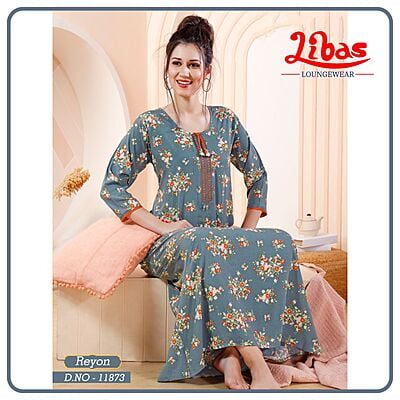 Bayoux Premium Rayon Long Sleeve Nighty With Floral Print All Over From Libas Loungewear - LSN193