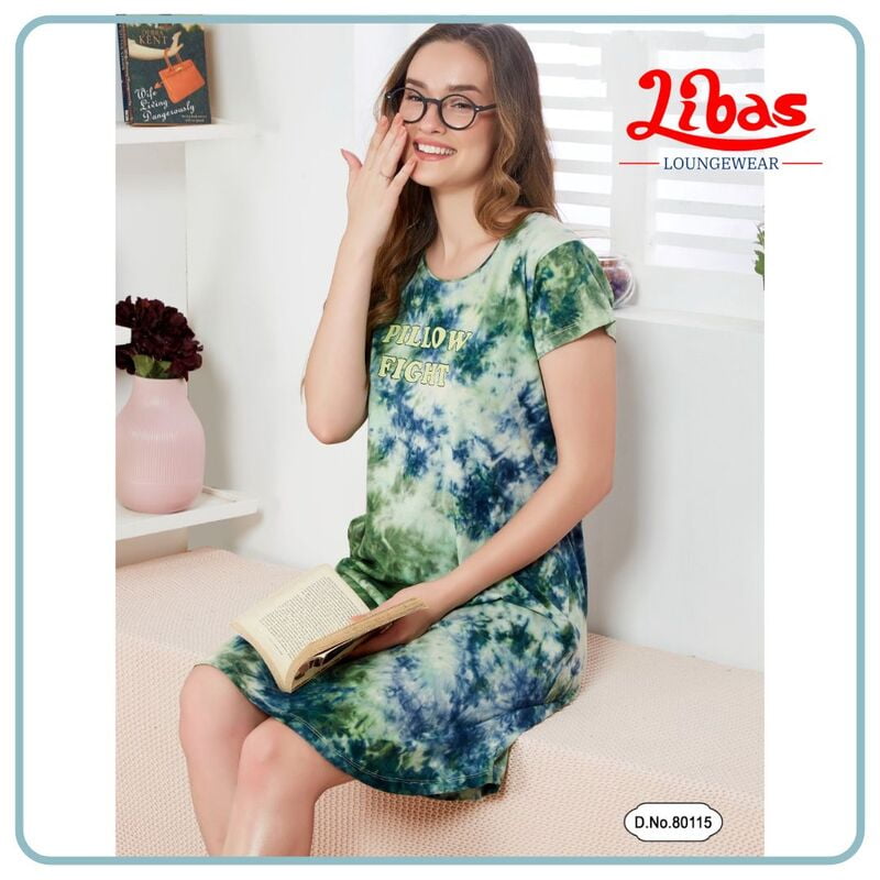 Multi Color Hosiery Cotton Short Nighty With Dye Print All Over From Libas Loungewear - SHN066 Multi Color Hosiery Cotton Short Nighty With Dye Print All Over From Libas Loungewear - SHN066