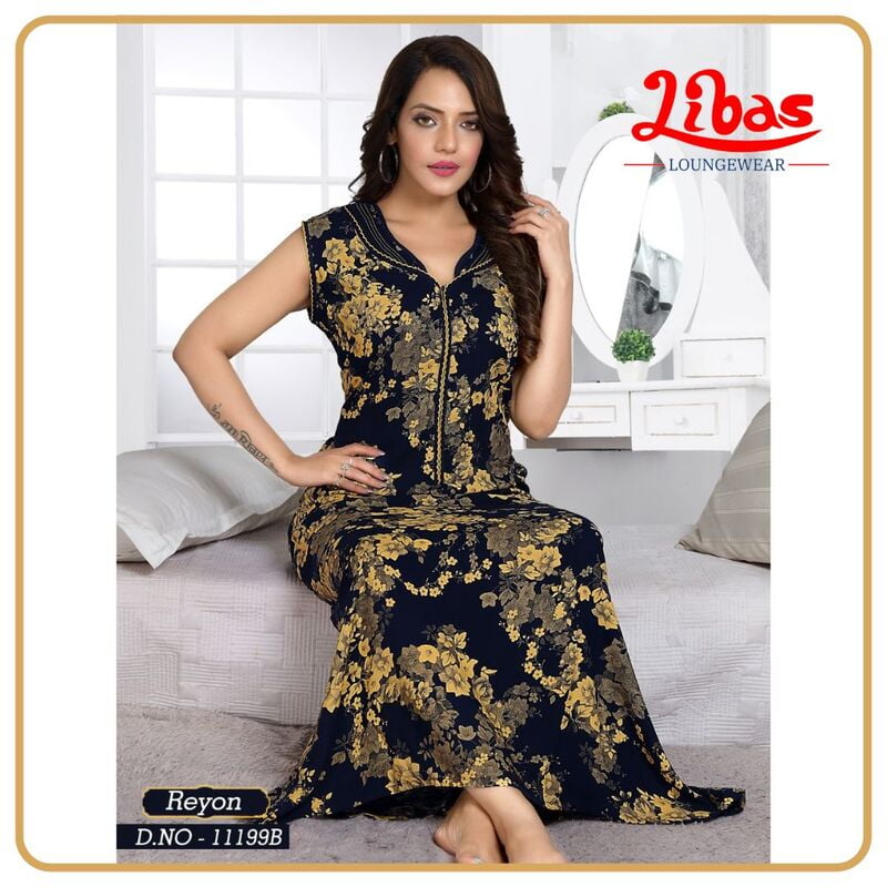 Goldenrod Premium Rayon Sleeveless Nighty With Tiny Floral Print from Libas Loungewear - SL086