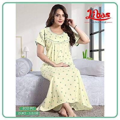 Sweet Corn Eco PC Nighty With Tiny Floral & Polka Design All Over From Libas Loungewear - PLT222