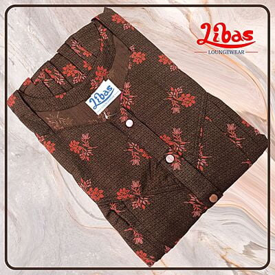 Choco Brown Spun Cotton Plus Size Nighty With Floral Design All Over From Libas Loungewear - PS504