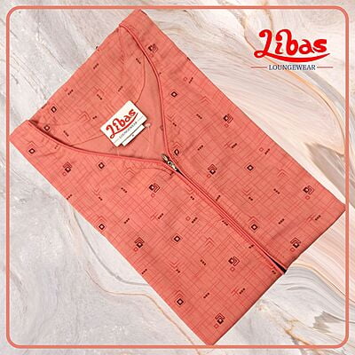 Terra Cotta Peach Bizi Lizi Nighty With Front Zip Closure From Libas Loungewear - AL916