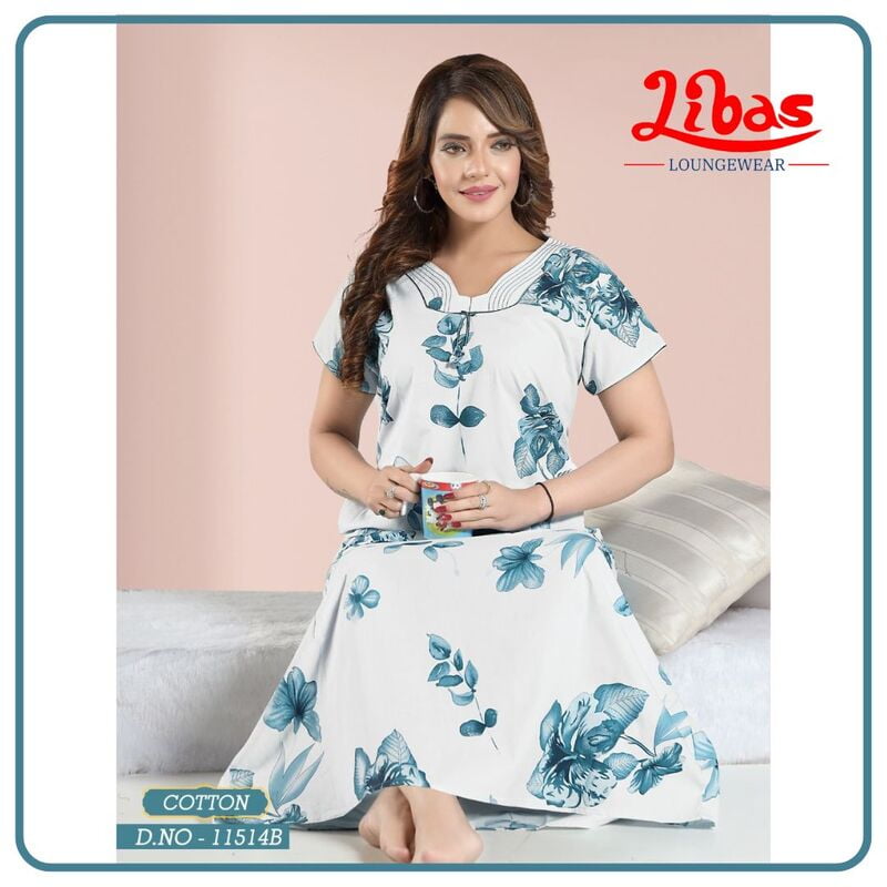Jelly Bean Premium Cotton Nighty With Floral Print All Over From Libas Loungewear - AL939 Jelly Bean Premium Cotton Nighty With Floral Print All Over From Libas Loungewear - AL939