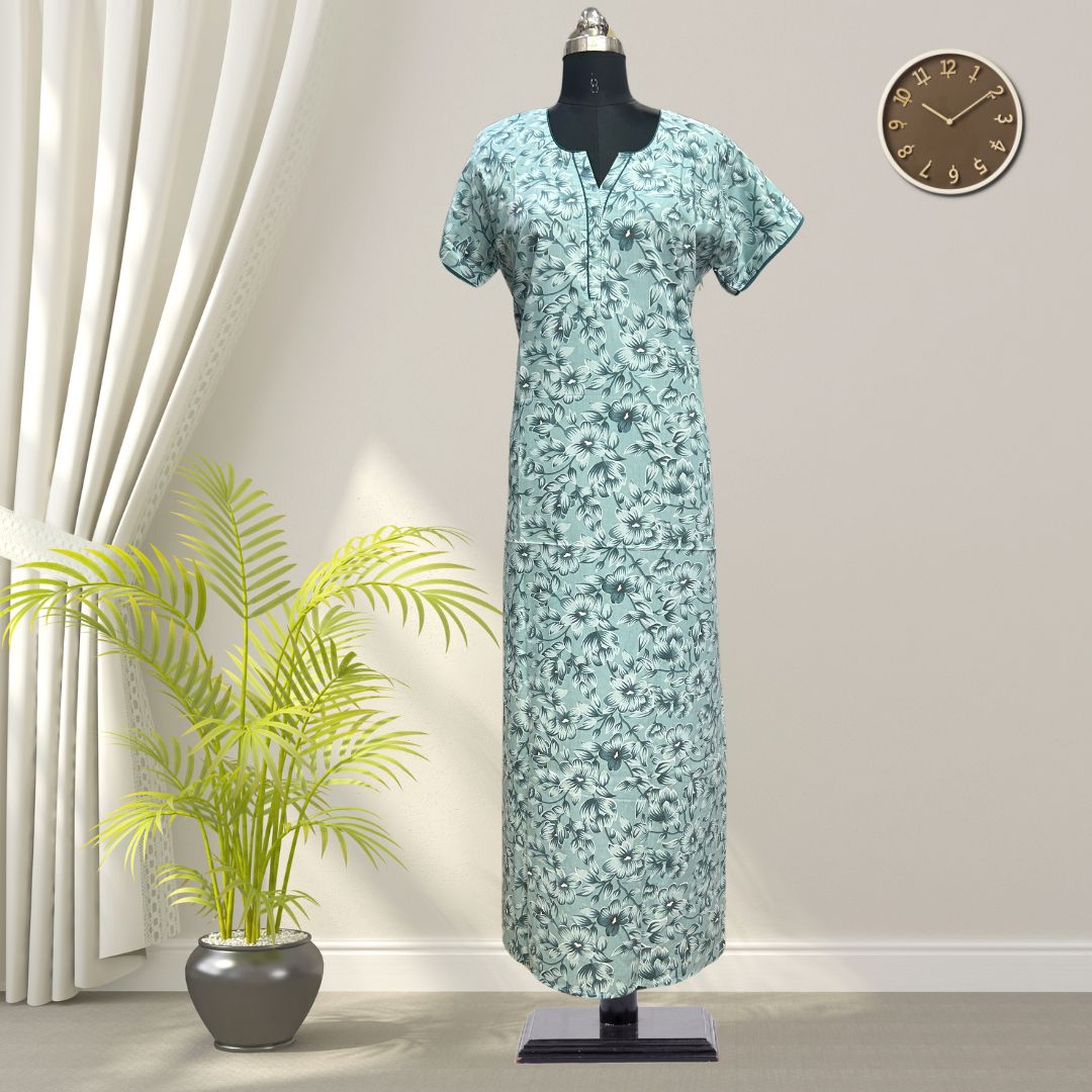 Sky Green Soft Cotton Nighty With All Over From Libas Loungewear - AL1099