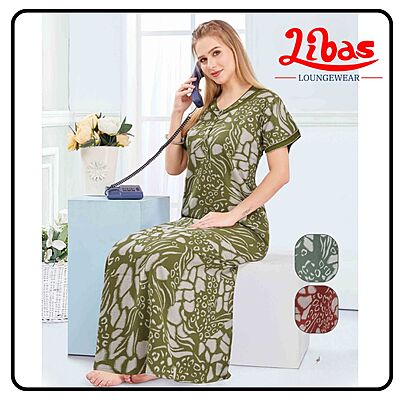 Greeny Alpine Nighty in floral prints with button closure From Libas Loungewear - AL1073