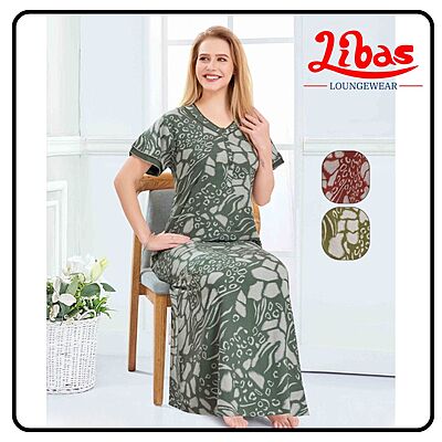 Forest Green Alpine Nighty in floral prints with button closure From Libas Loungewear - AL1074