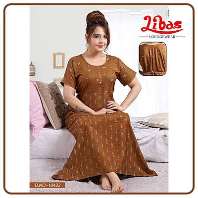 Indochine Spun Cotton Nighty With Back Knot & Double Print Pattern From Libas Loungewear - AL644
