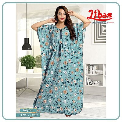Morning Glory Premium Rayon Kaftan Nighty With Floral Print All Over From Libas Loungewear - KF320