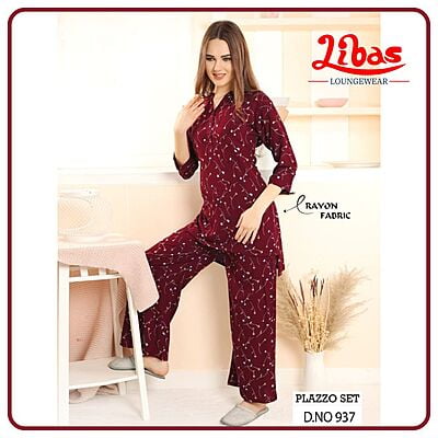 Bordeaux Maroon Premium Rayon Women Night Suit With Palazzo Style From Libas Loungewear - FPS137