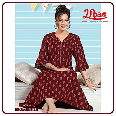 Pohutukawa Alpine Plus Long Sleeve Nighty With Front Zip Closure From Libas Loungewear - LSN185