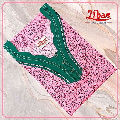 Rose Pink Cotton Nighty With Tiny Floral Print All Over From Libas Loungewear - AL940