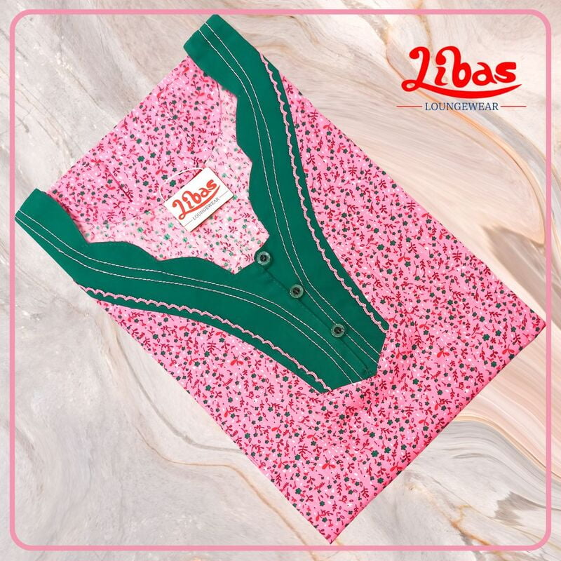 Rose Pink Cotton Nighty With Tiny Floral Print All Over From Libas Loungewear - PS522