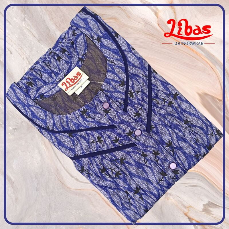 Cello Blue Spun Cotton Pleated Nighty With Front Button Closure From Libas Loungewear - PLT259 Cello Blue Spun Cotton Pleated Nighty With Front Button Closure From Libas Loungewear - PLT259