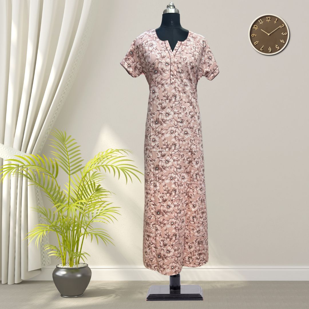 Sand Gold Soft Cotton Nighty With All Over From Libas Loungewear - AL1100