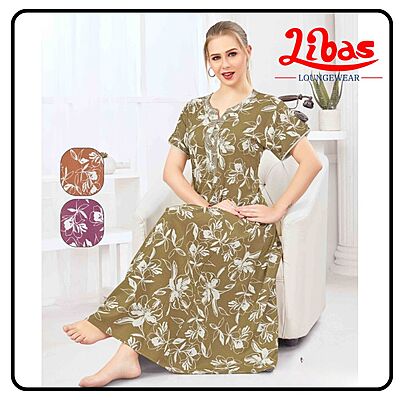 Spacious Green Alpine Nighty in floral prints with button closure From Libas Loungewear - AL1074