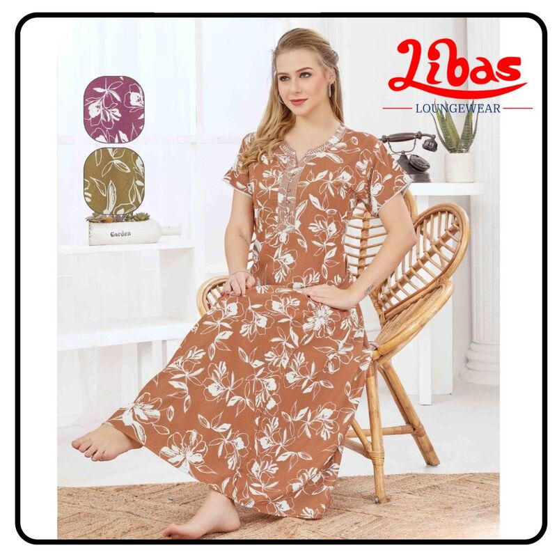 Orange Alpine Nighty in floral prints with button closure From Libas Loungewear - AL1075 Orange Alpine Nighty in floral prints with button closure From Libas Loungewear - AL1075