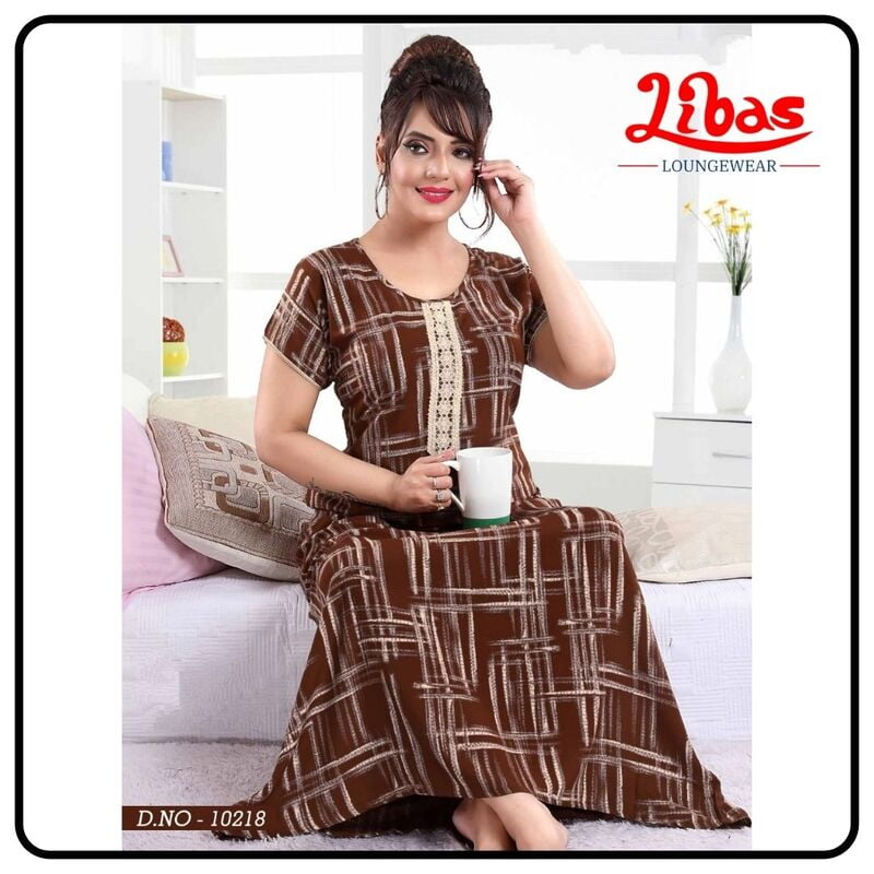 Caput Mortuum Premium Rayon Nighty With Geometrical Print All Over From Libas Loungewear - AL469 Caput Mortuum Premium Rayon Nighty With Geometrical Print All Over From Libas Loungewear - AL469