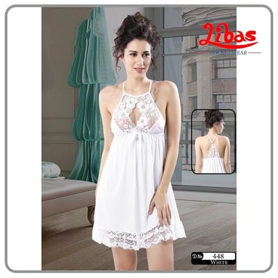 Plain White Colored Malai Fancy One Piece Baby Doll Night Dress From Libas Loungewear - FCN074