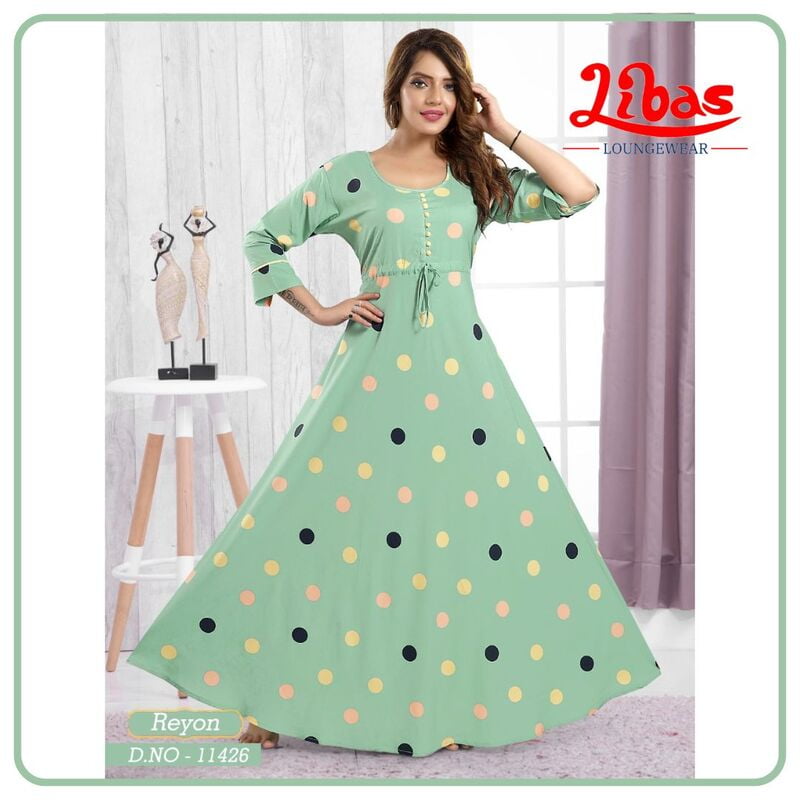 Chinook Premium Rayon Anarkali Gown With Polka Print All Over From Libas Loungewear - AN062