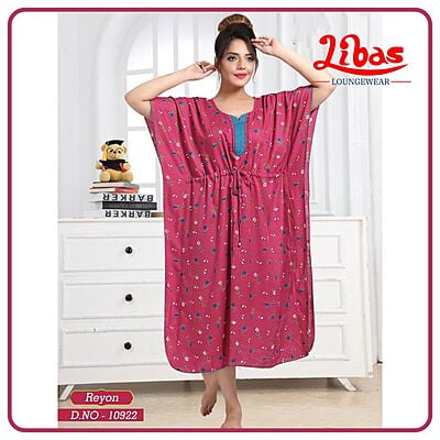 Pink Premium Rayon Midi Kaftan Dress With Tiny Floral Print All Over From Libas Loungewear - KF338