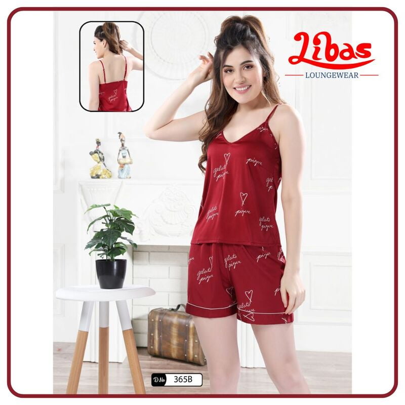 Bright Red Premium Satin Two Piece Set With Geometric Print All Over From Libas Loungewear - FCN160 Bright Red Premium Satin Two Piece Set With Geometric Print All Over From Libas Loungewear - FCN160