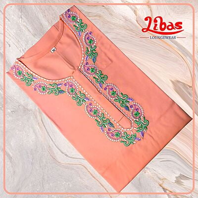 Dark Salmon Bizi Lizi Plain Embroidery Nighty From Libas Loungewear - EN145