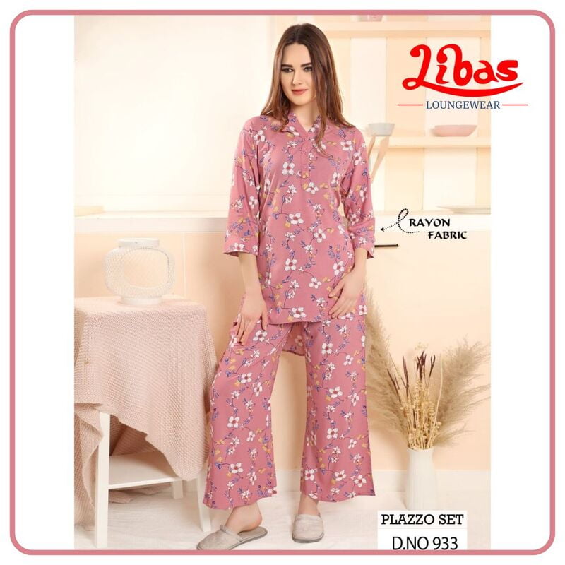 Wewak Pink Premium Rayon Women Night Suit With Palazzo Style From Libas Loungewear - FPS136