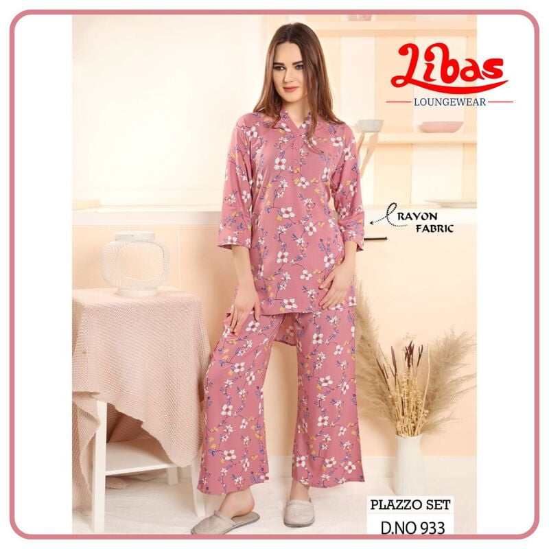 Wewak Pink Premium Rayon Women Night Suit With Palazzo Style From Libas Loungewear - FPS136 Wewak Pink Premium Rayon Women Night Suit With Palazzo Style From Libas Loungewear - FPS136