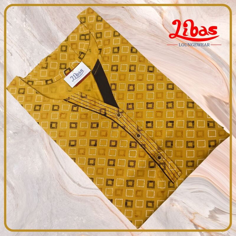 Nugget Mustard Micro P.V Nighty With Geometric Print All Over From Libas Loungewear - PS528 Nugget Mustard Micro P.V Nighty With Geometric Print All Over From Libas Loungewear - PS528