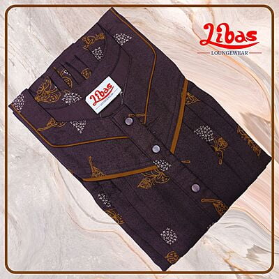 Barossa Brown Spun Cotton Pleated Nighty With Front Button Closure From Libas Loungewear- PLT256