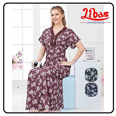 Red Shrivel Alpine Nighty in floral prints with button closure From Libas Loungewear - AL1078