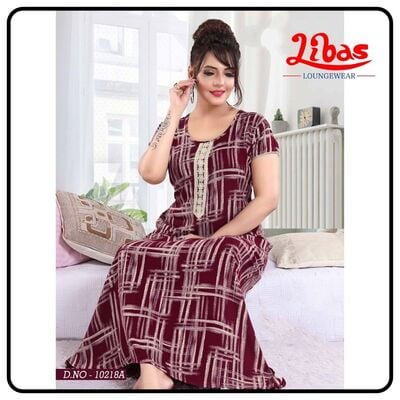 Pohutukawa Shade Premium Rayon Nighty With Geometrical Print All Over From Libas Loungewear - PS352